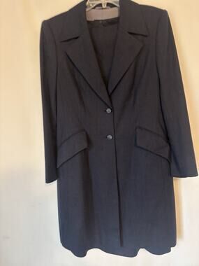 Escada Wool Dress Suit Long Jacket Blazer 44 2 Pcs US 12 XL Gray Designer Women